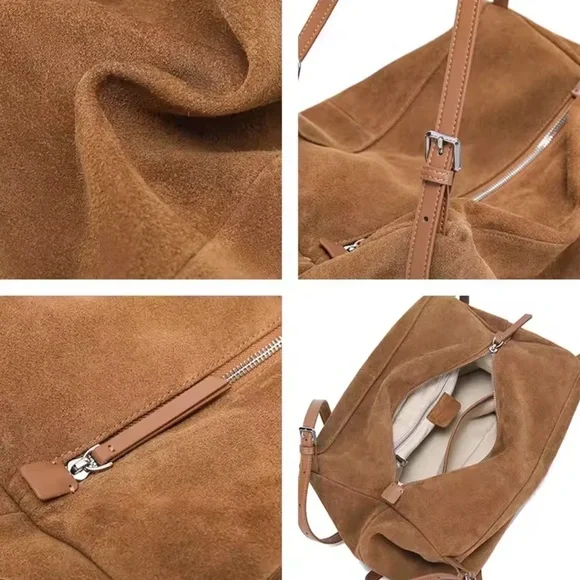 NWOT REVOLVE Dual Straps Suede Shoulder Bag in Brown - Picture 4 of 10